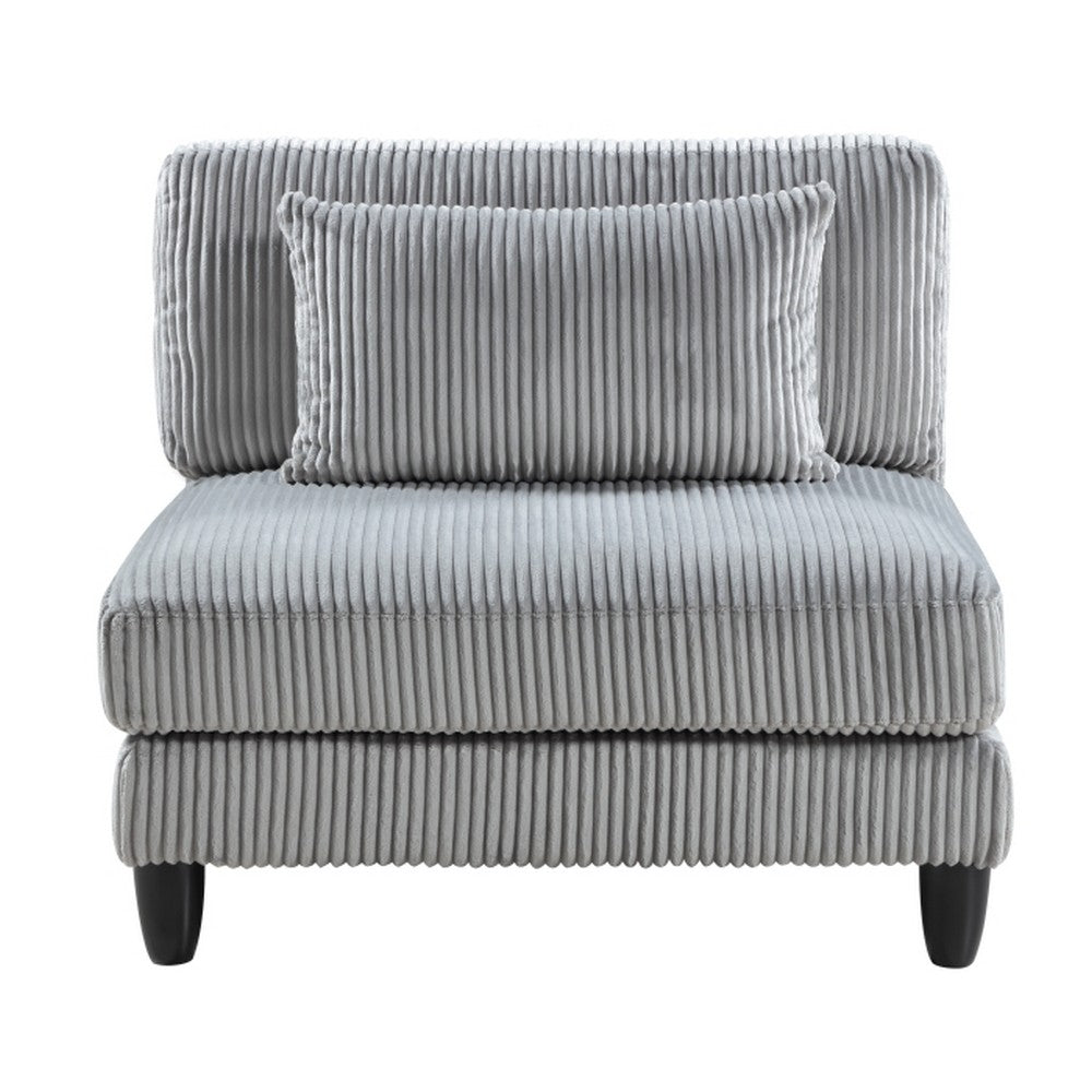 Benjara Mear Modular Armless Chair w Black Solid Wood Legs, Gray Corduroy