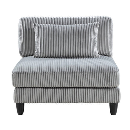 Benjara Mear Modular Armless Chair w Black Solid Wood Legs, Gray Corduroy