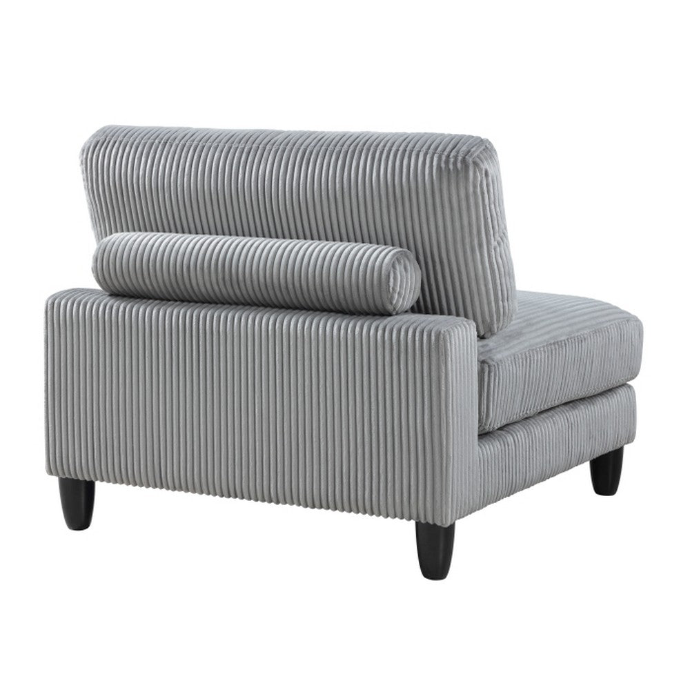Benjara Mear Modular Armless Chair w Black Solid Wood Legs, Gray Corduroy