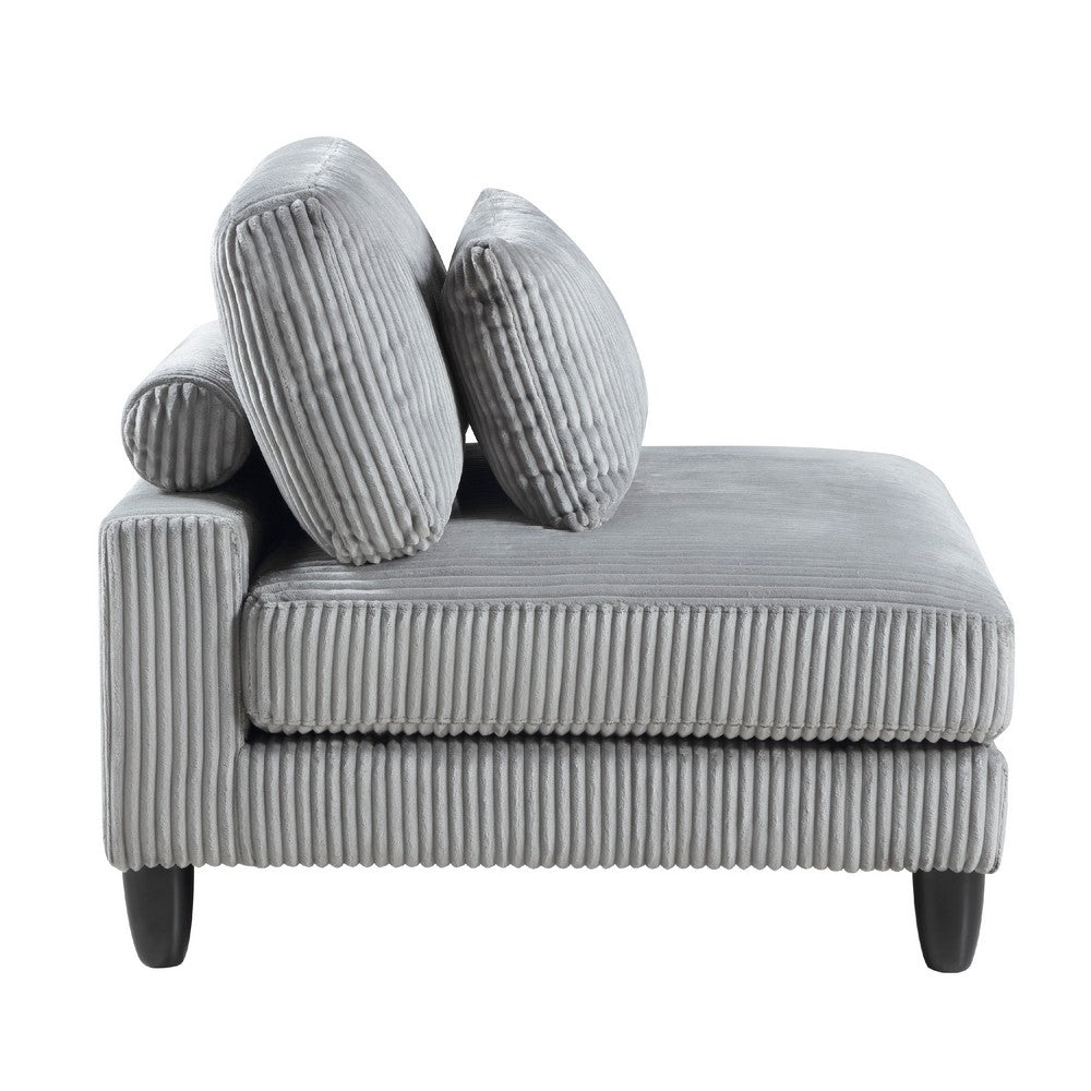 Benjara Mear Modular Armless Chair w Black Solid Wood Legs, Gray Corduroy