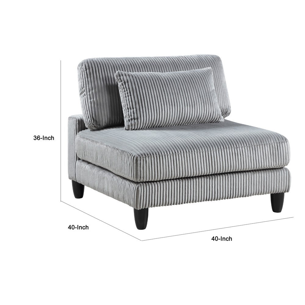 Benjara Mear Modular Armless Chair w Black Solid Wood Legs, Gray Corduroy