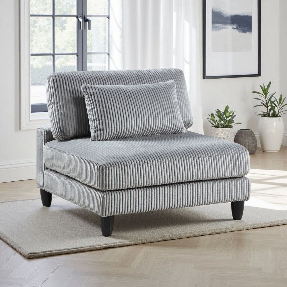 Benjara Mear Modular Armless Chair w Black Solid Wood Legs, Gray Corduroy