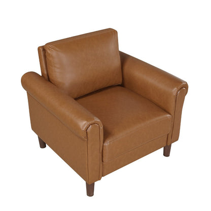 Benjara Lo Accent Armchair w Rolled Arms, Mid Century Brown Faux Leather