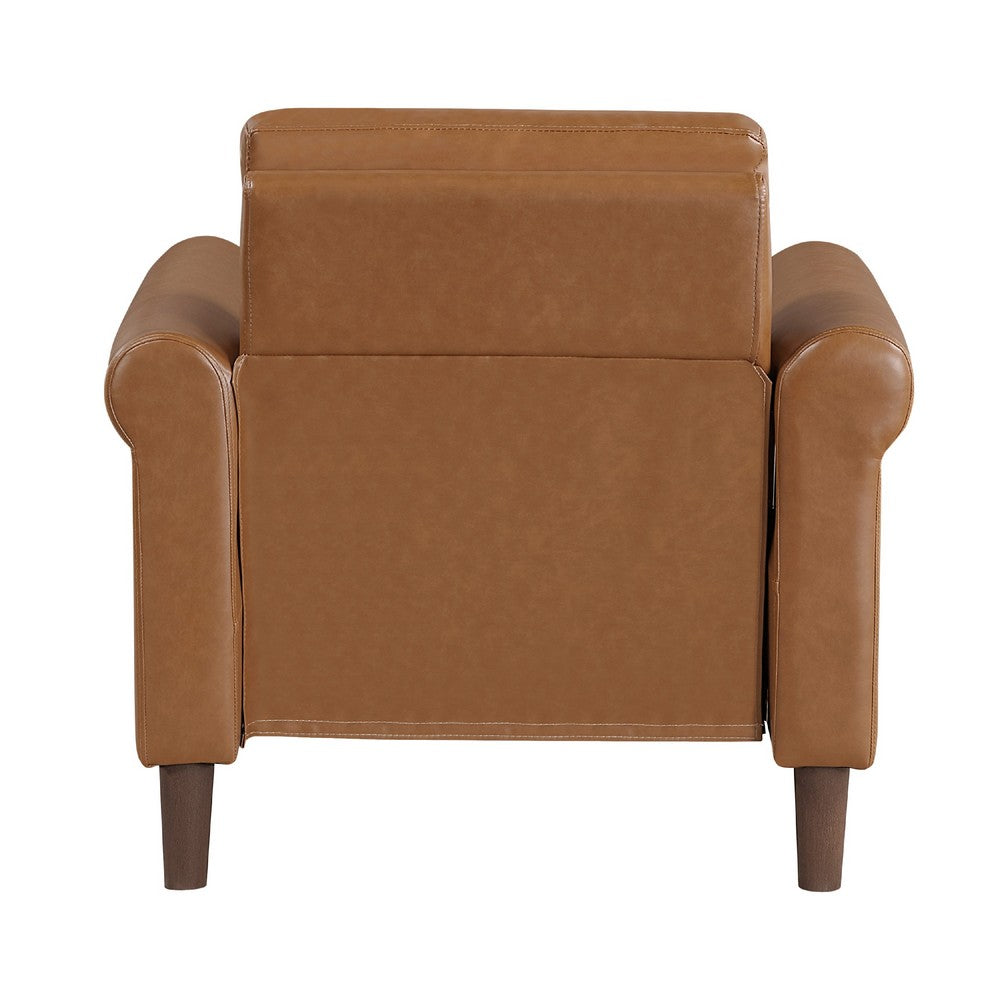 Benjara Lo Accent Armchair w Rolled Arms, Mid Century Brown Faux Leather
