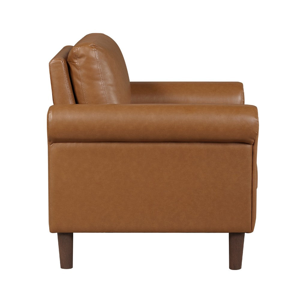 Benjara Lo Accent Armchair w Rolled Arms, Mid Century Brown Faux Leather
