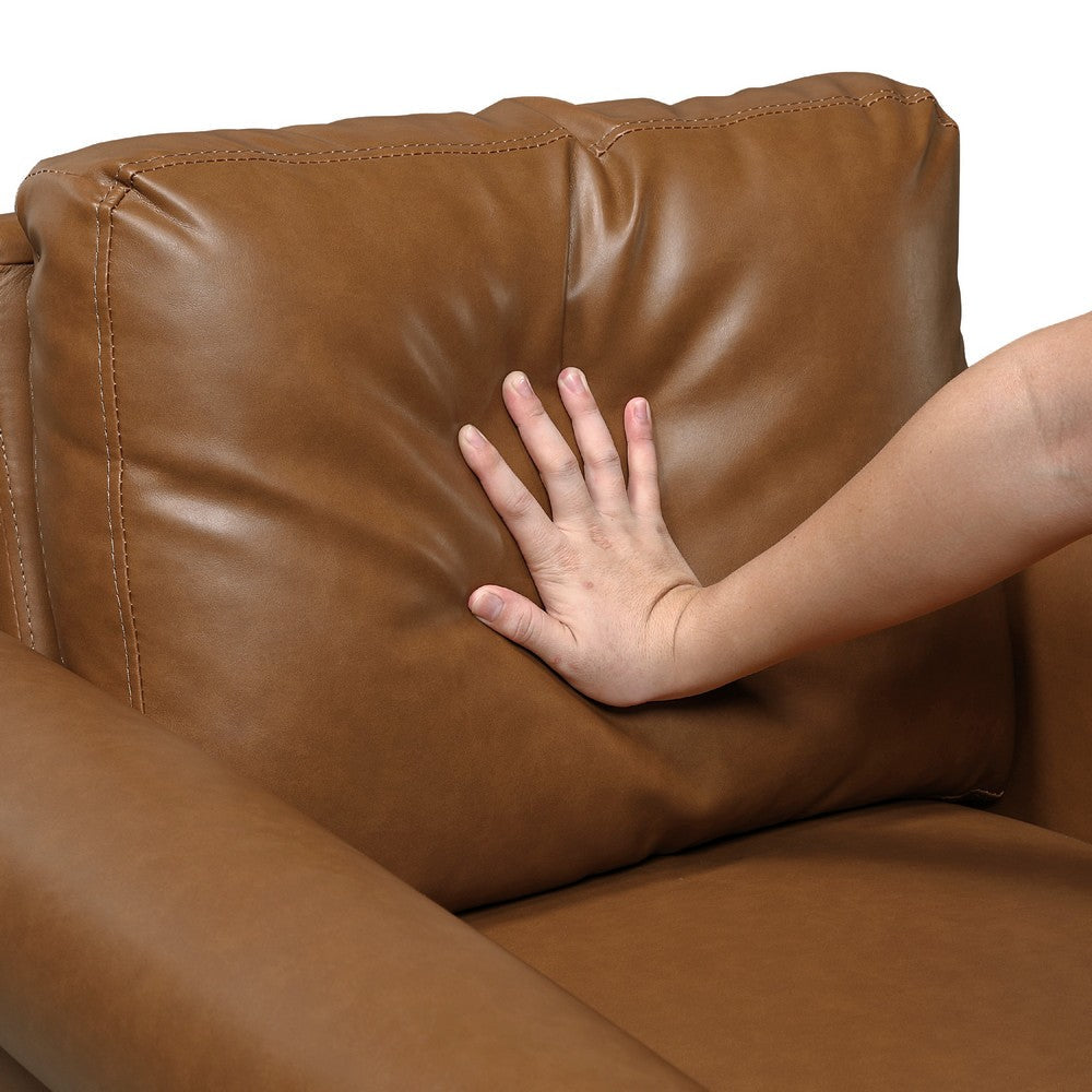 Benjara Lo Loveseat w Rolled Arms, Mid Century Brown Faux Leather 57 Inch