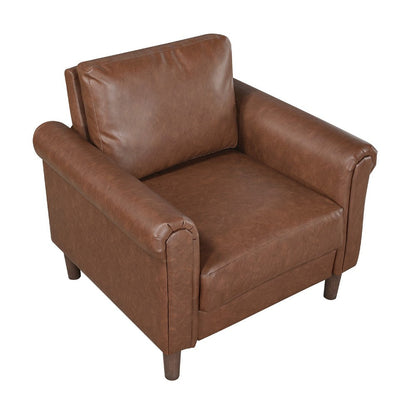 Benjara Lo Accent Chair w Rolled Arms, Mid Century Dark Brown Faux Leather