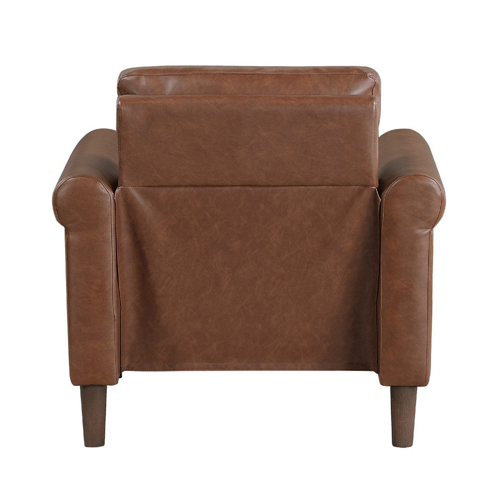 Benjara Lo Accent Chair w Rolled Arms, Mid Century Dark Brown Faux Leather