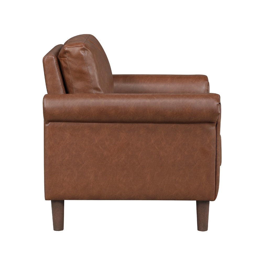 Benjara Lo Accent Chair w Rolled Arms, Mid Century Dark Brown Faux Leather