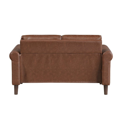 Benjara Lo Loveseat w Rolled Arms, Mid Century Dark Brown Faux Leather 57 Inch
