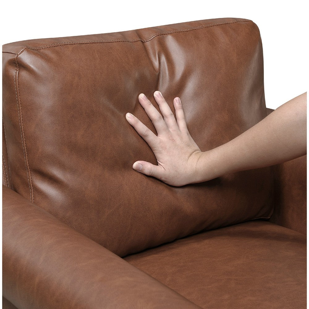Benjara Lo Loveseat w Rolled Arms, Mid Century Dark Brown Faux Leather 57 Inch