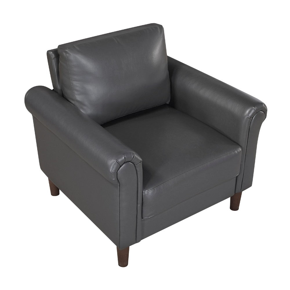 Benjara Lo Accent Chair w Rolled Arms, Midcentury Dark Gray Faux Leather
