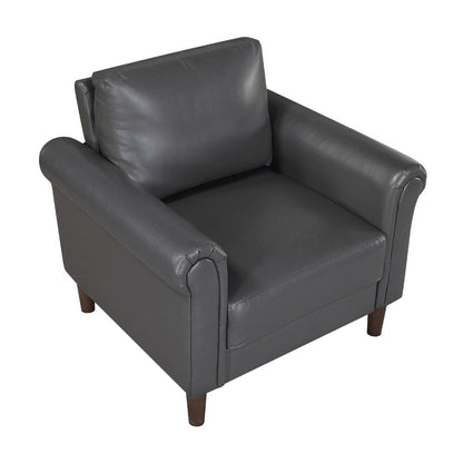 Benjara Lo Accent Chair w Rolled Arms, Midcentury Dark Gray Faux Leather