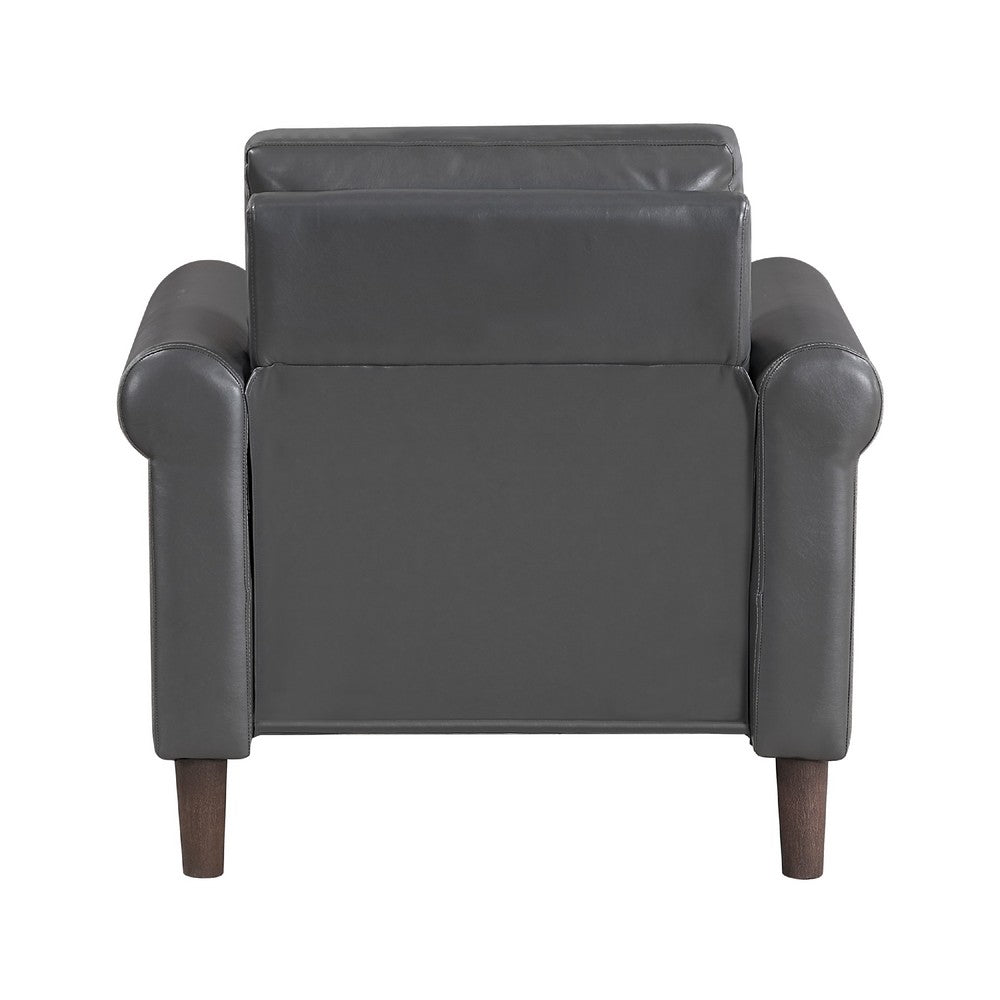Benjara Lo Accent Chair w Rolled Arms, Midcentury Dark Gray Faux Leather