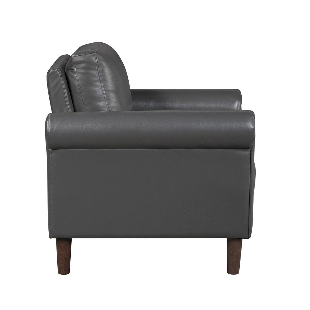 Benjara Lo Accent Chair w Rolled Arms, Midcentury Dark Gray Faux Leather