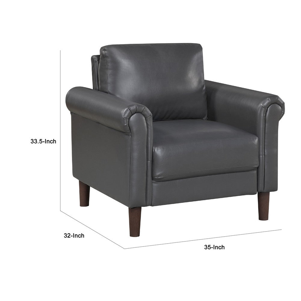 Benjara Lo Accent Chair w Rolled Arms, Midcentury Dark Gray Faux Leather