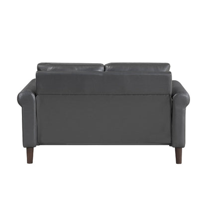 Benjara Lo Loveseat w Rolled Arms, Midcentury Dark Gray Faux Leather 57 Inch