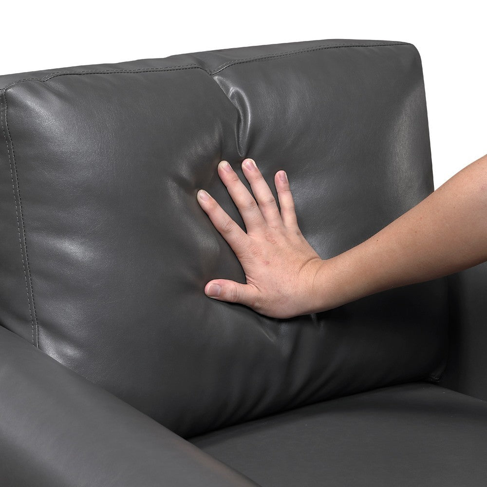 Benjara Lo Loveseat w Rolled Arms, Midcentury Dark Gray Faux Leather 57 Inch