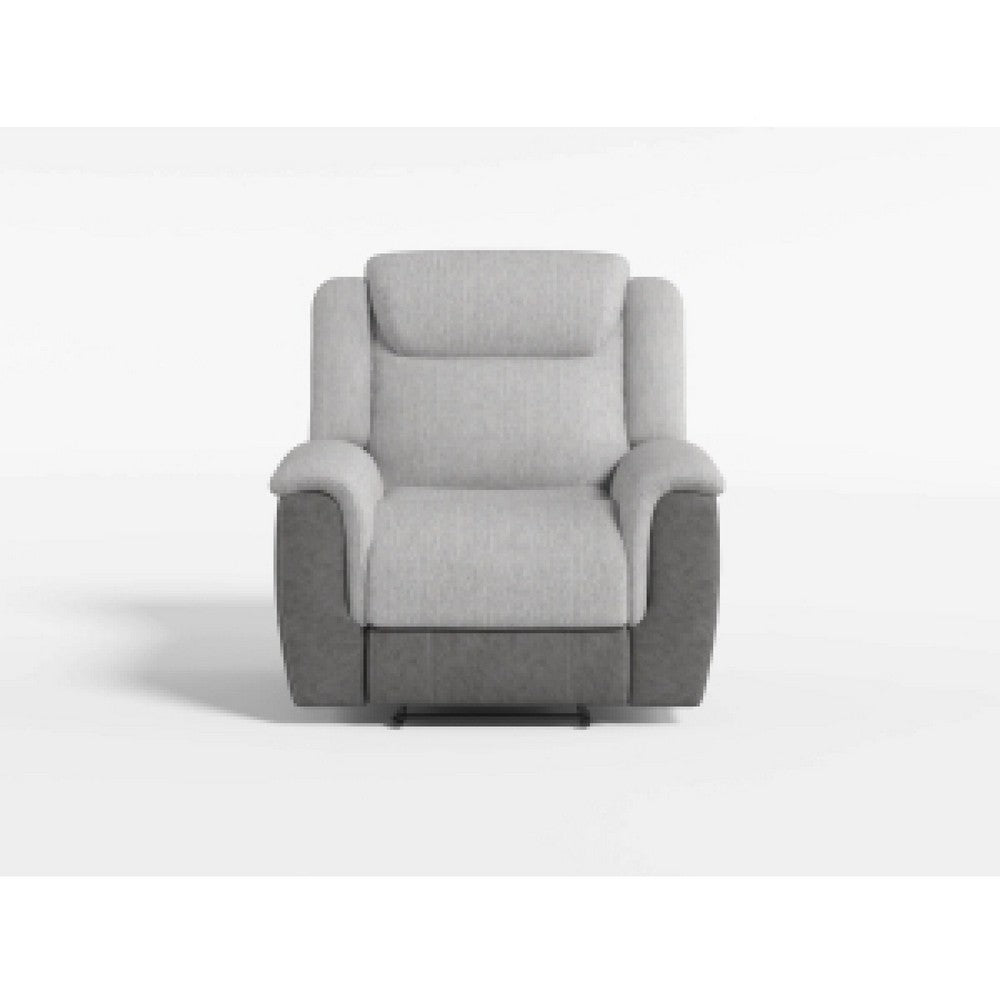 Benjara Feo Manual Reclining Chair with Pull Tab, White Gray Microfiber