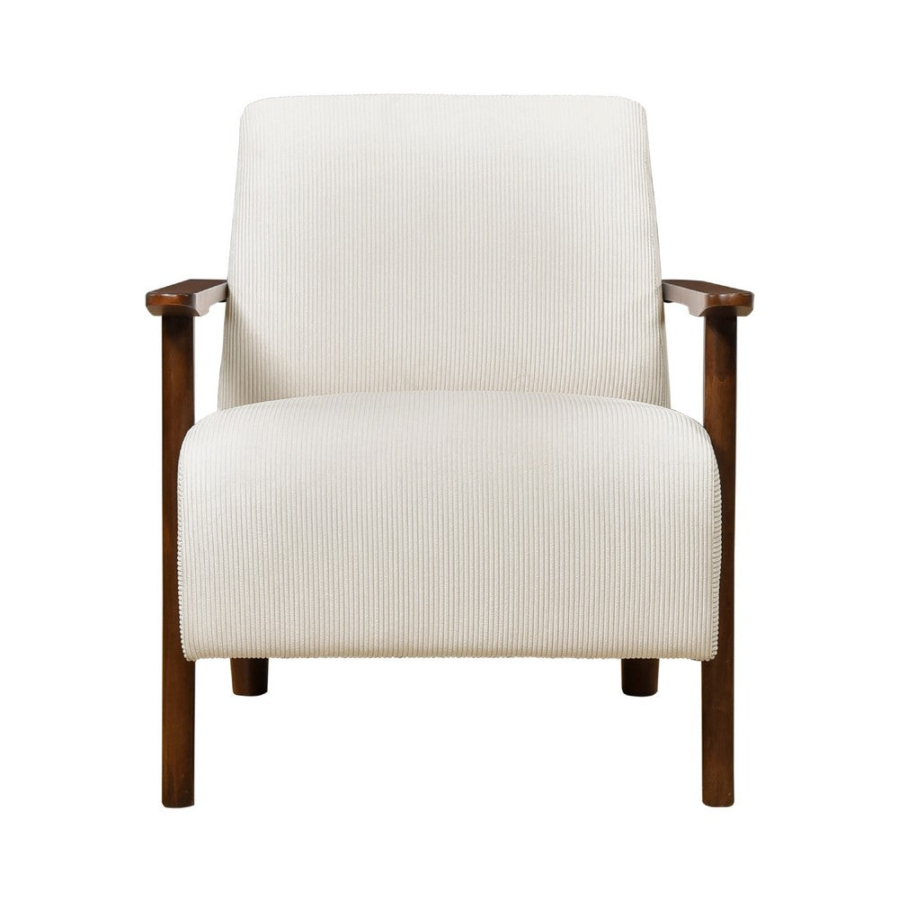 Benjara Bernie Accent Club Chair, Beige Corduroy, Dark Brown Solid Wood Frame