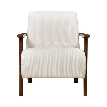 Benjara Bernie Accent Club Chair, Beige Corduroy, Dark Brown Solid Wood Frame