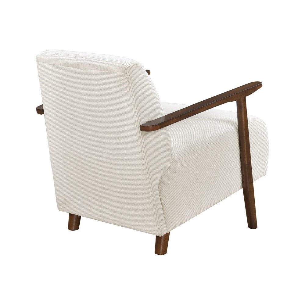 Benjara Bernie Accent Club Chair, Beige Corduroy, Dark Brown Solid Wood Frame