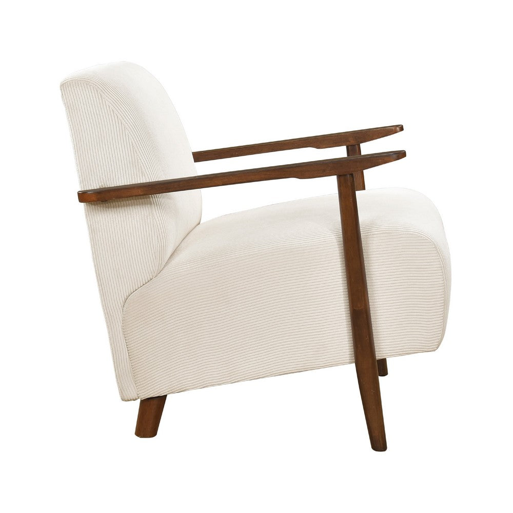 Benjara Bernie Accent Club Chair, Beige Corduroy, Dark Brown Solid Wood Frame