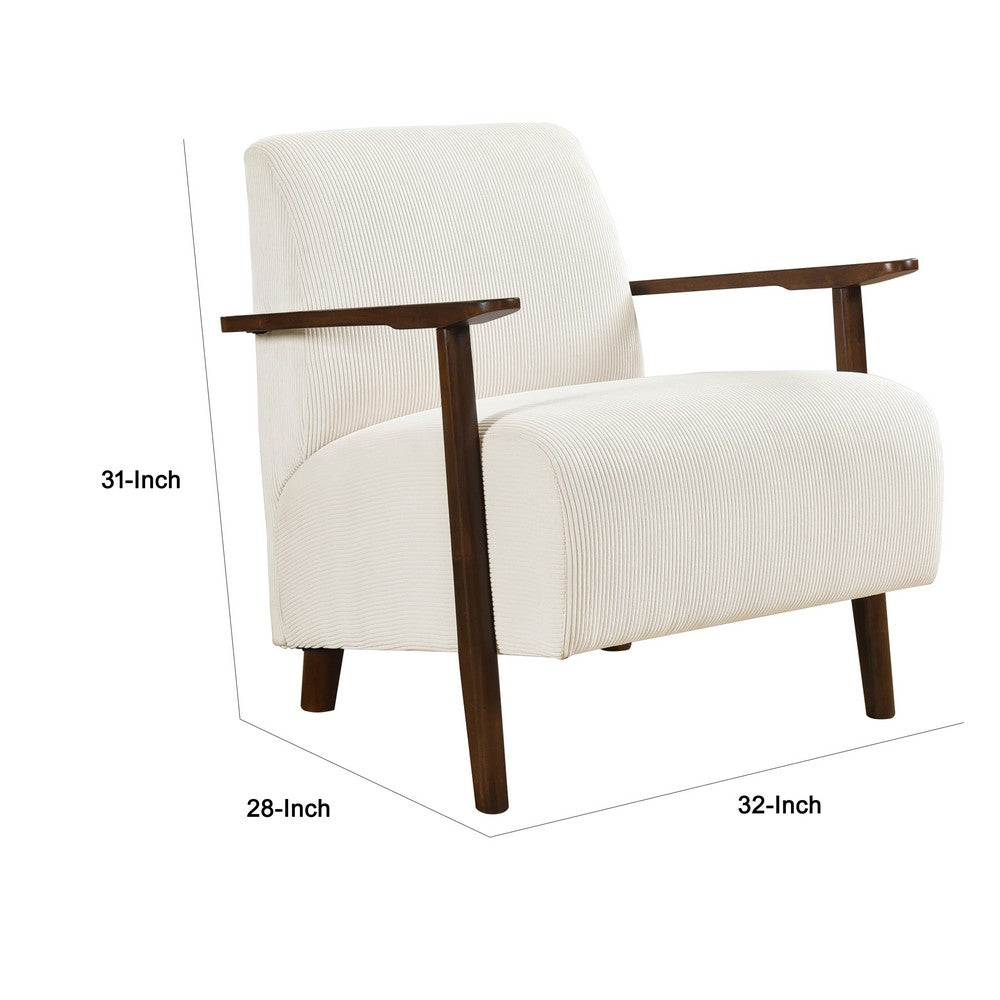 Benjara Bernie Accent Club Chair, Beige Corduroy, Dark Brown Solid Wood Frame