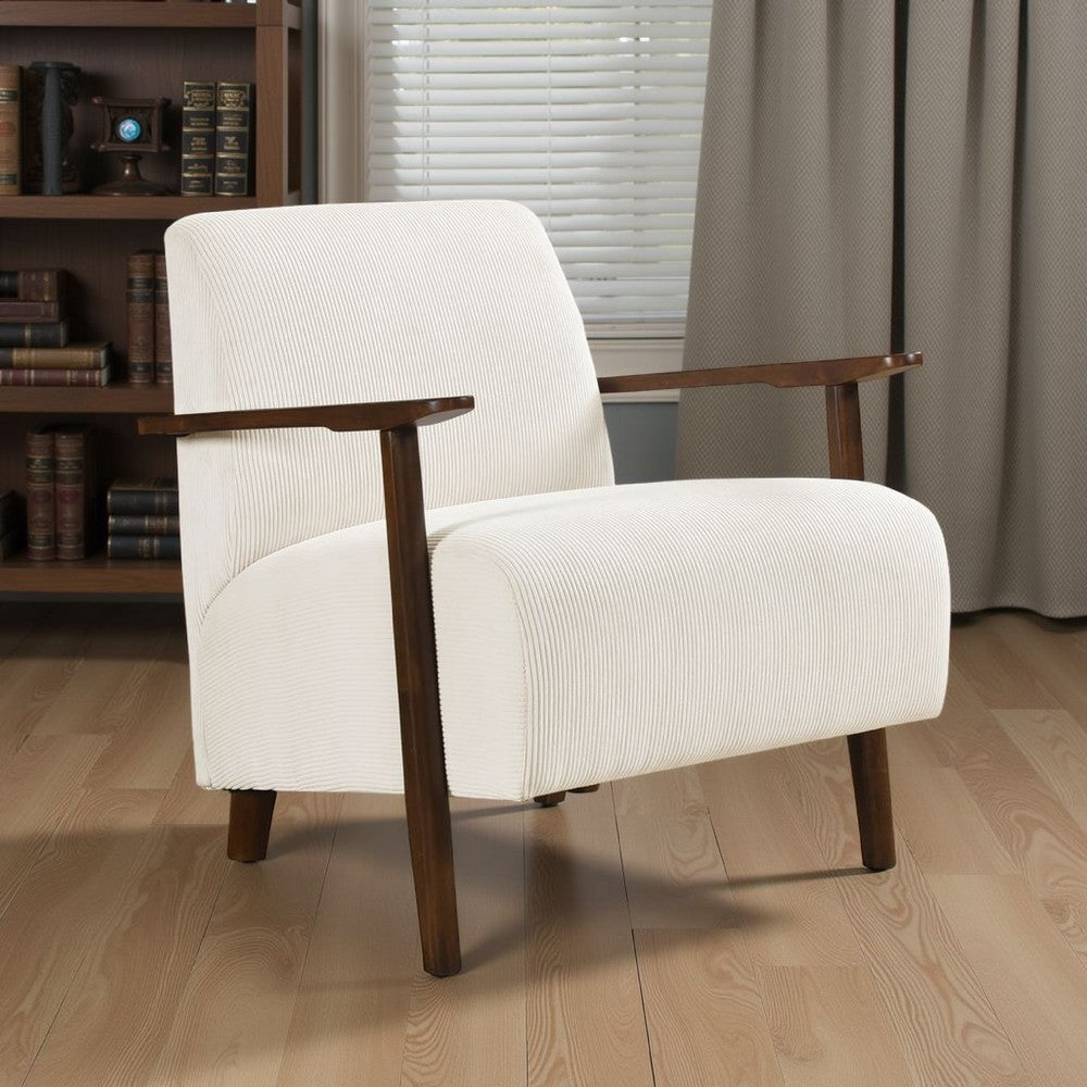 Benjara Bernie Accent Club Chair, Beige Corduroy, Dark Brown Solid Wood Frame