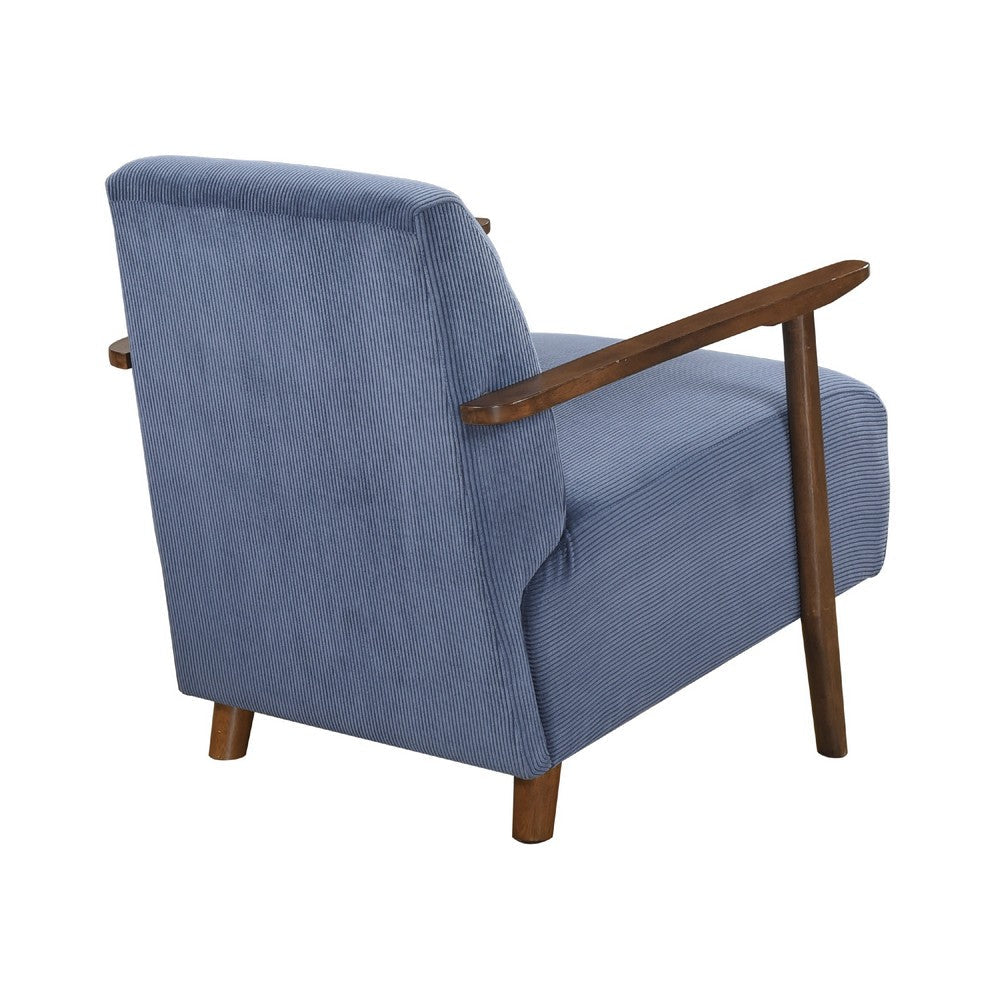 Benjara Bernie Accent Club Chair, Blue Corduroy, Dark Brown Solid Wood Frame