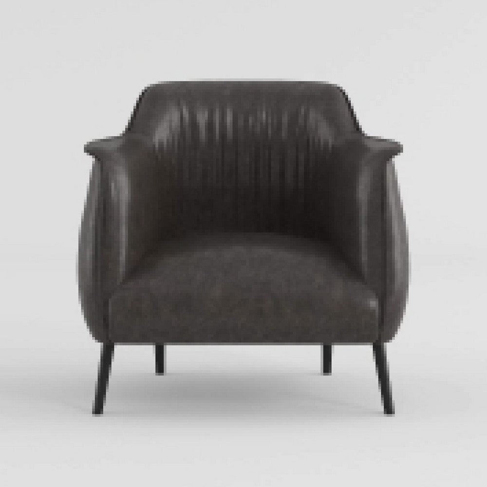 Benjara Leoni Accent Club Chair, Dark Brown Faux Leather, Flared Solid Wood