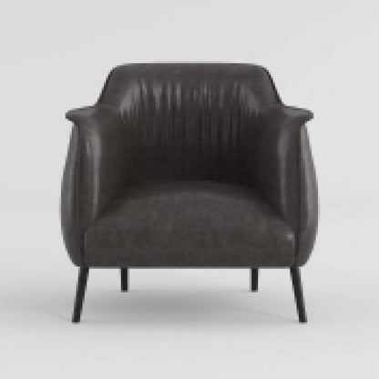 Benjara Leoni Accent Club Chair, Dark Brown Faux Leather, Flared Solid Wood