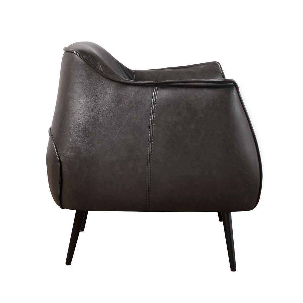 Benjara Leoni Accent Club Chair, Dark Brown Faux Leather, Flared Solid Wood