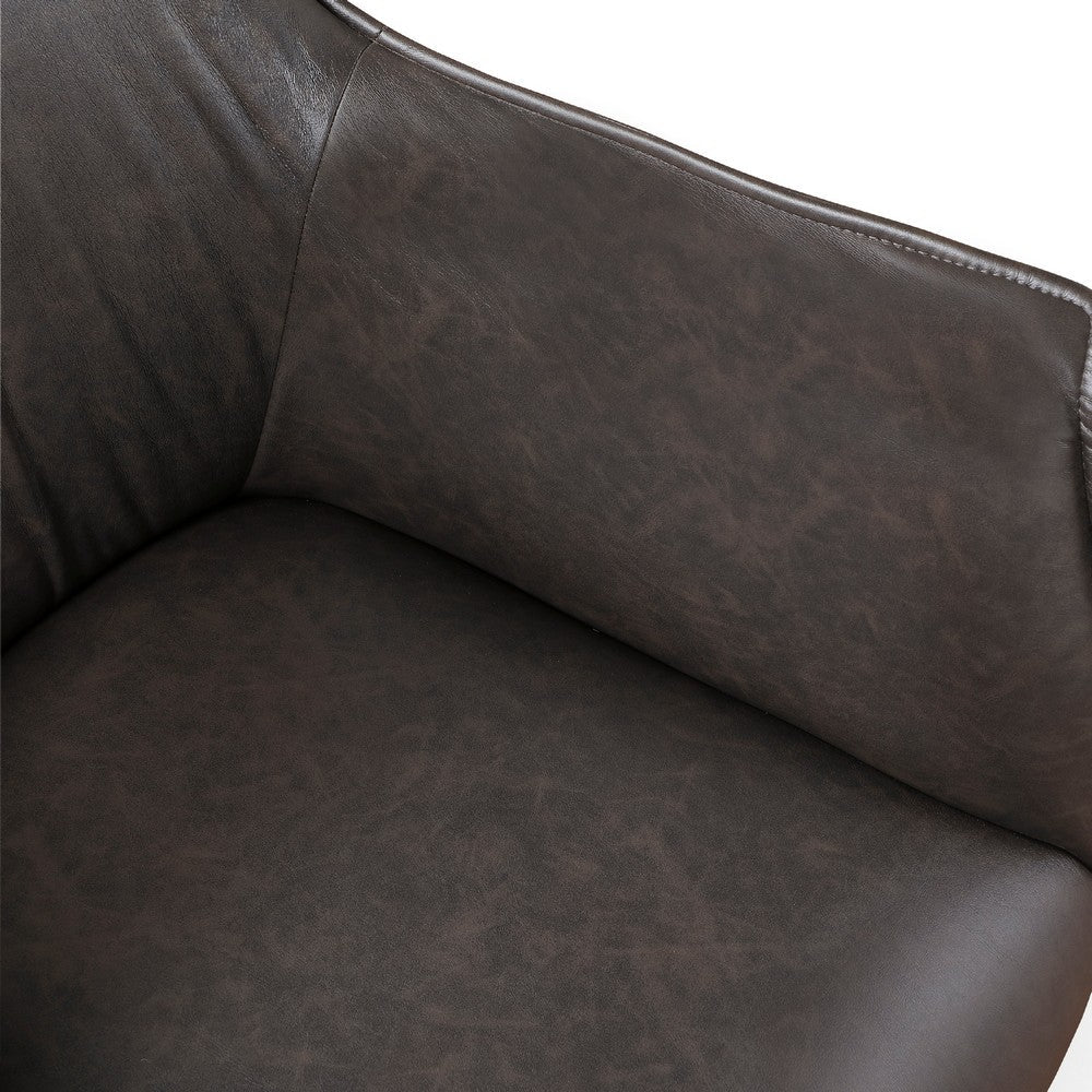 Benjara Leoni Accent Club Chair, Dark Brown Faux Leather, Flared Solid Wood
