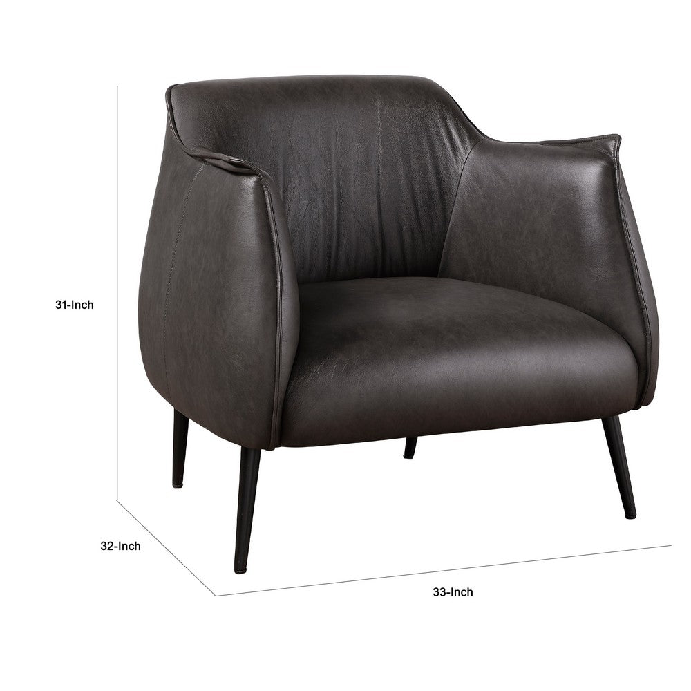 Benjara Leoni Accent Club Chair, Dark Brown Faux Leather, Flared Solid Wood