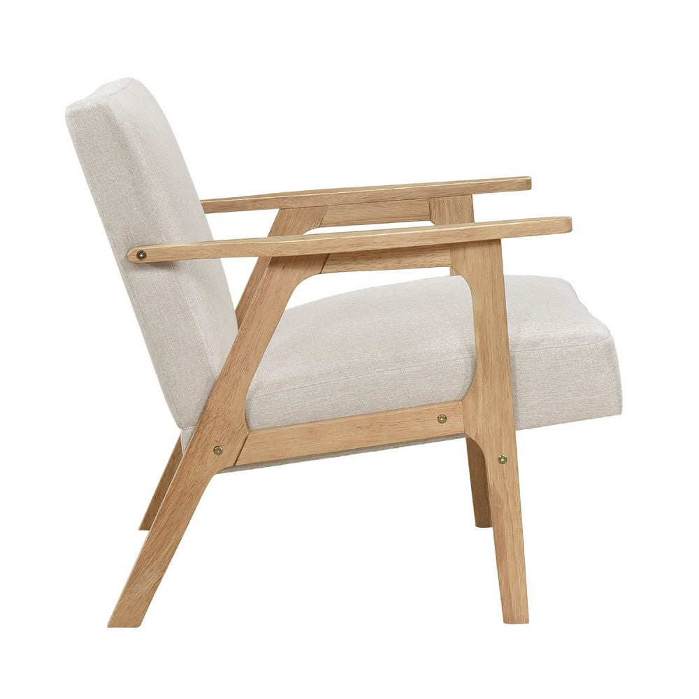 Benjara Cathy Accent Club Armchair, Soft Beige, Natural Brown Wood Frame