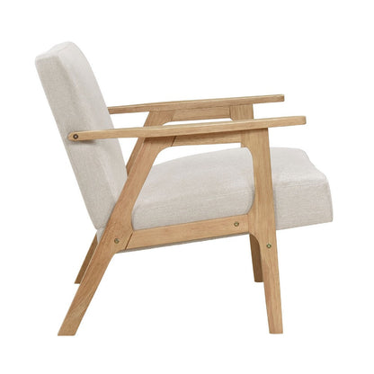 Benjara Cathy Accent Club Armchair, Soft Beige, Natural Brown Wood Frame