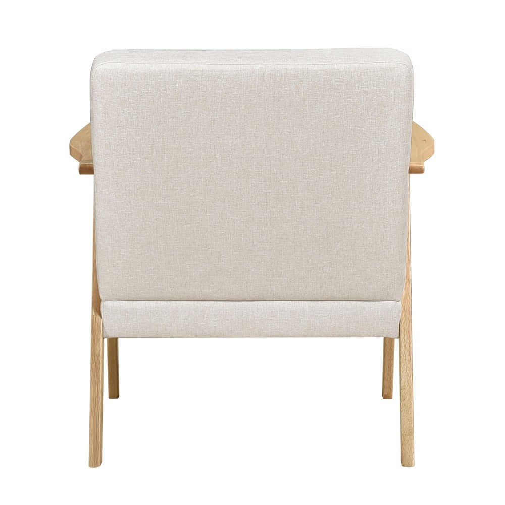 Benjara Cathy Accent Club Armchair, Soft Beige, Natural Brown Wood Frame