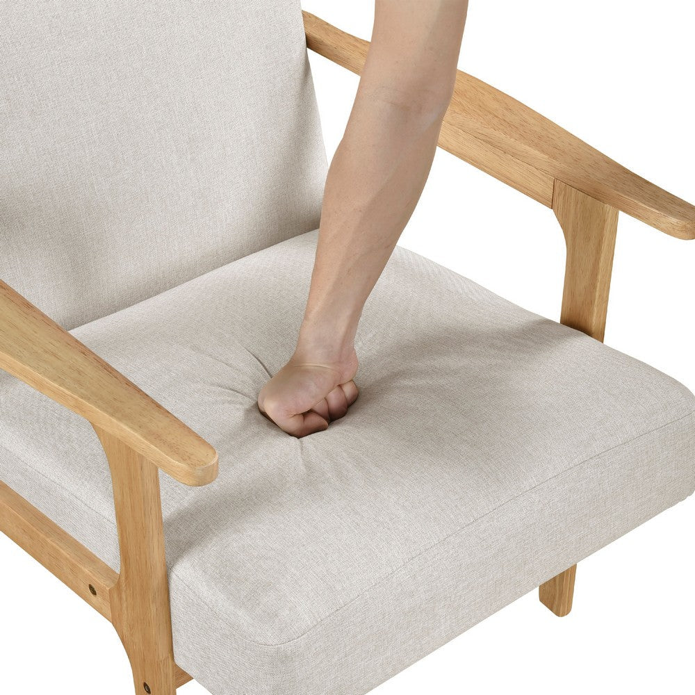 Benjara Cathy Accent Club Armchair, Soft Beige, Natural Brown Wood Frame