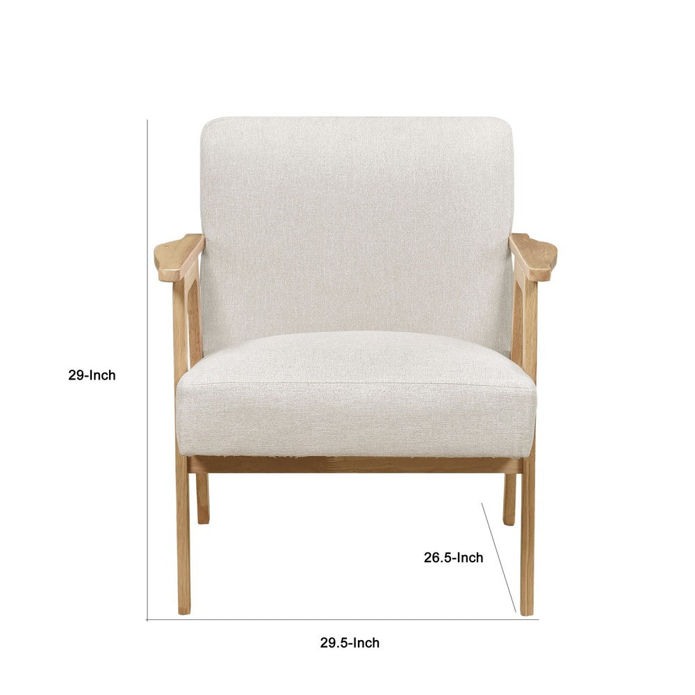 Benjara Cathy Accent Club Armchair, Soft Beige, Natural Brown Wood Frame
