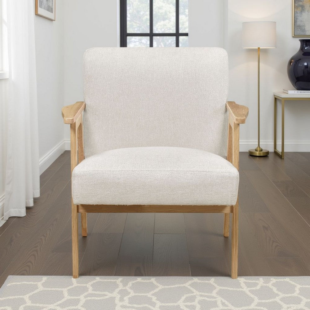 Benjara Cathy Accent Club Armchair, Soft Beige, Natural Brown Wood Frame