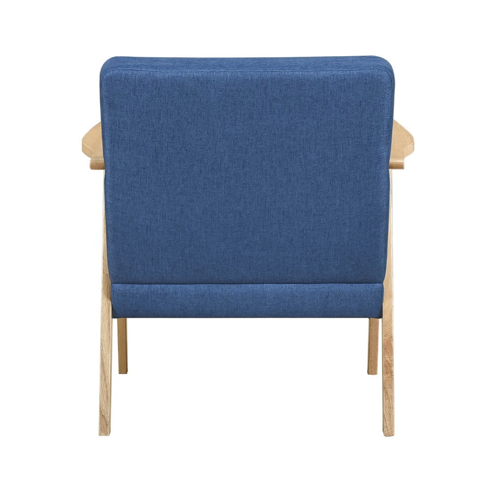 Benjara Cathy Accent Club Armchair, Soft Blue, Natural Brown Wood Frame