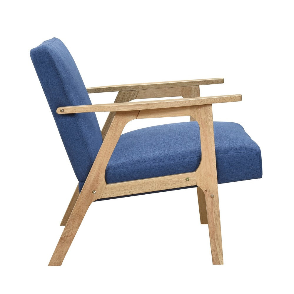 Benjara Cathy Accent Club Armchair, Soft Blue, Natural Brown Wood Frame