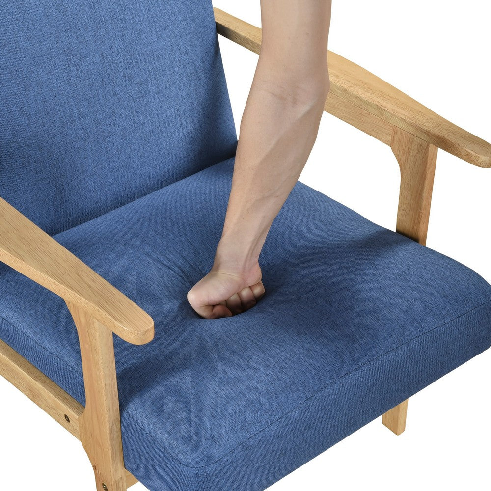 Benjara Cathy Accent Club Armchair, Soft Blue, Natural Brown Wood Frame
