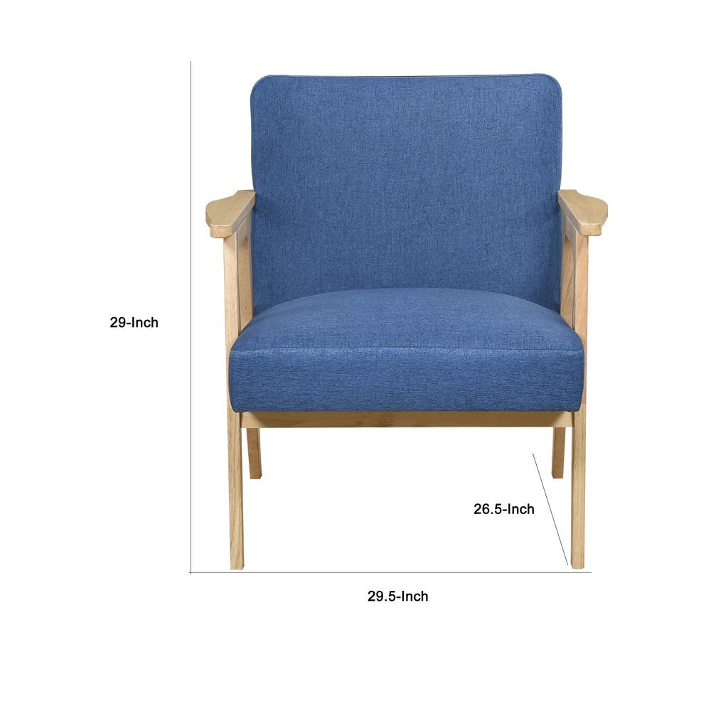 Benjara Cathy Accent Club Armchair, Soft Blue, Natural Brown Wood Frame
