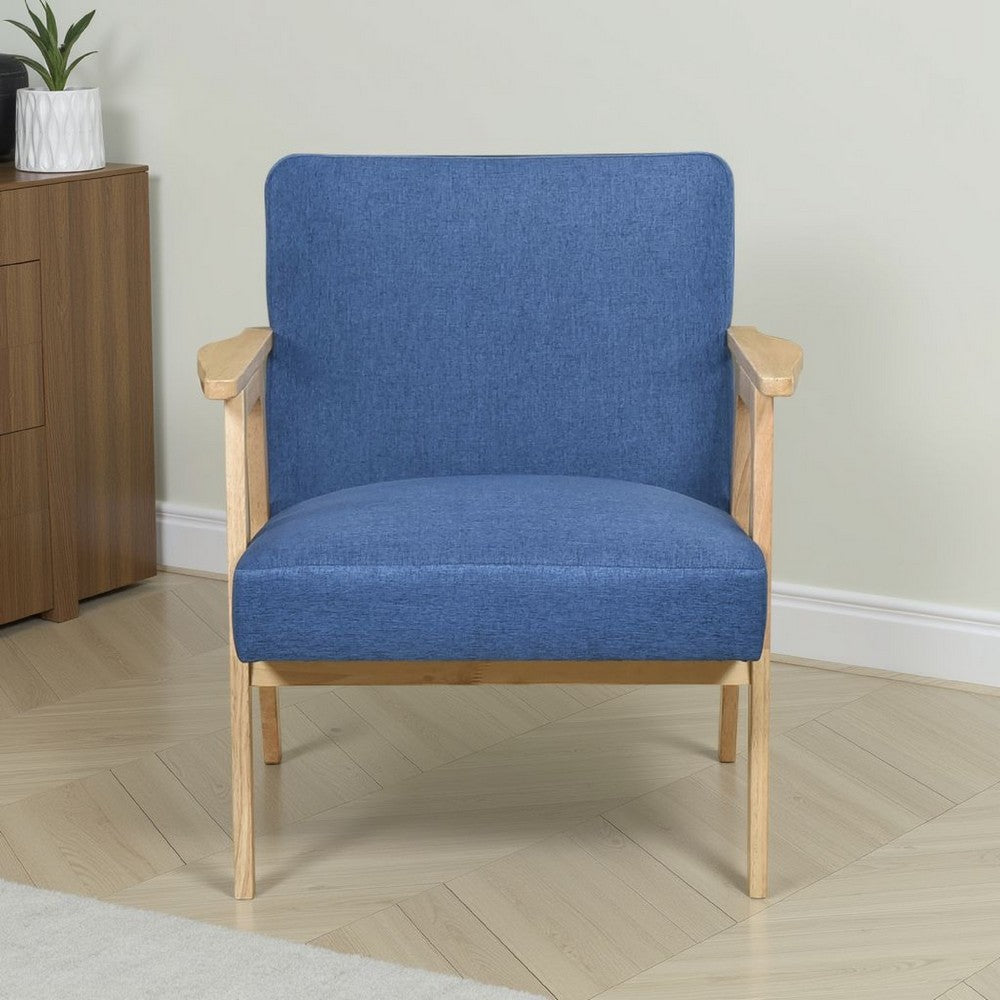 Benjara Cathy Accent Club Armchair, Soft Blue, Natural Brown Wood Frame
