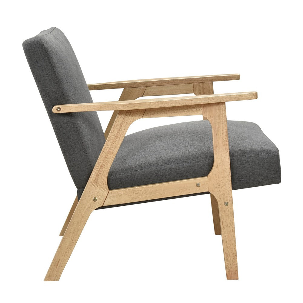 Benjara Cathy Accent Club Armchair, Soft Dark Gray, Natural Brown Wood