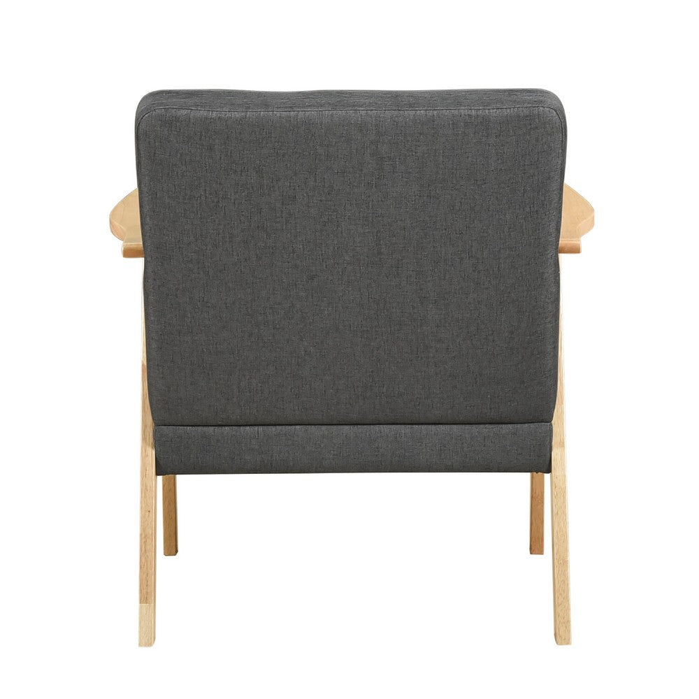 Benjara Cathy Accent Club Armchair, Soft Dark Gray, Natural Brown Wood