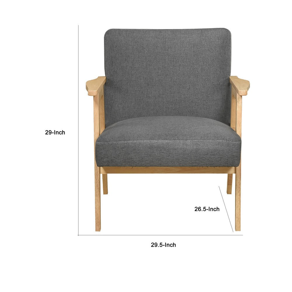 Benjara Cathy Accent Club Armchair, Soft Dark Gray, Natural Brown Wood