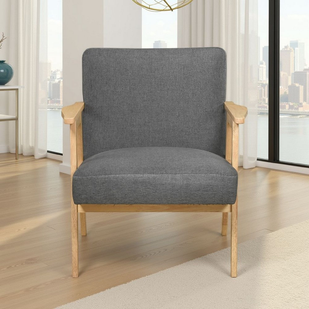 Benjara Cathy Accent Club Armchair, Soft Dark Gray, Natural Brown Wood
